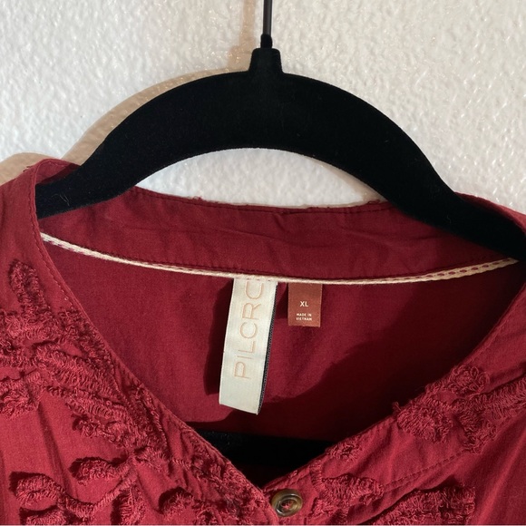 ANTHROPOLOGIE Pilcro Whitney Trapeze Button Down Red Maroon Floral Blouse - Picture 9 of 10
